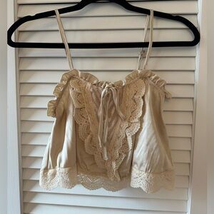 NWT And Now This Cream Lace Embroidered Cropped Top, XS